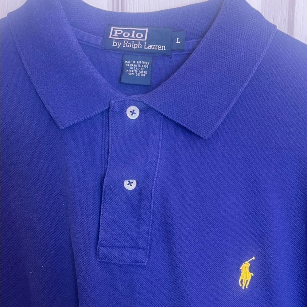 Polo by Ralph Lauren Purple Polo Shirt with Yellow Logo Stitching Lg